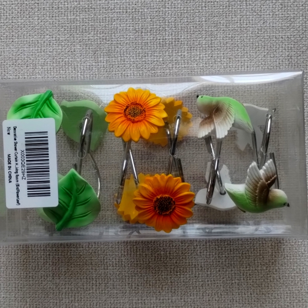 Decorating Shower Curtain Hooks Birds Flower Leaf